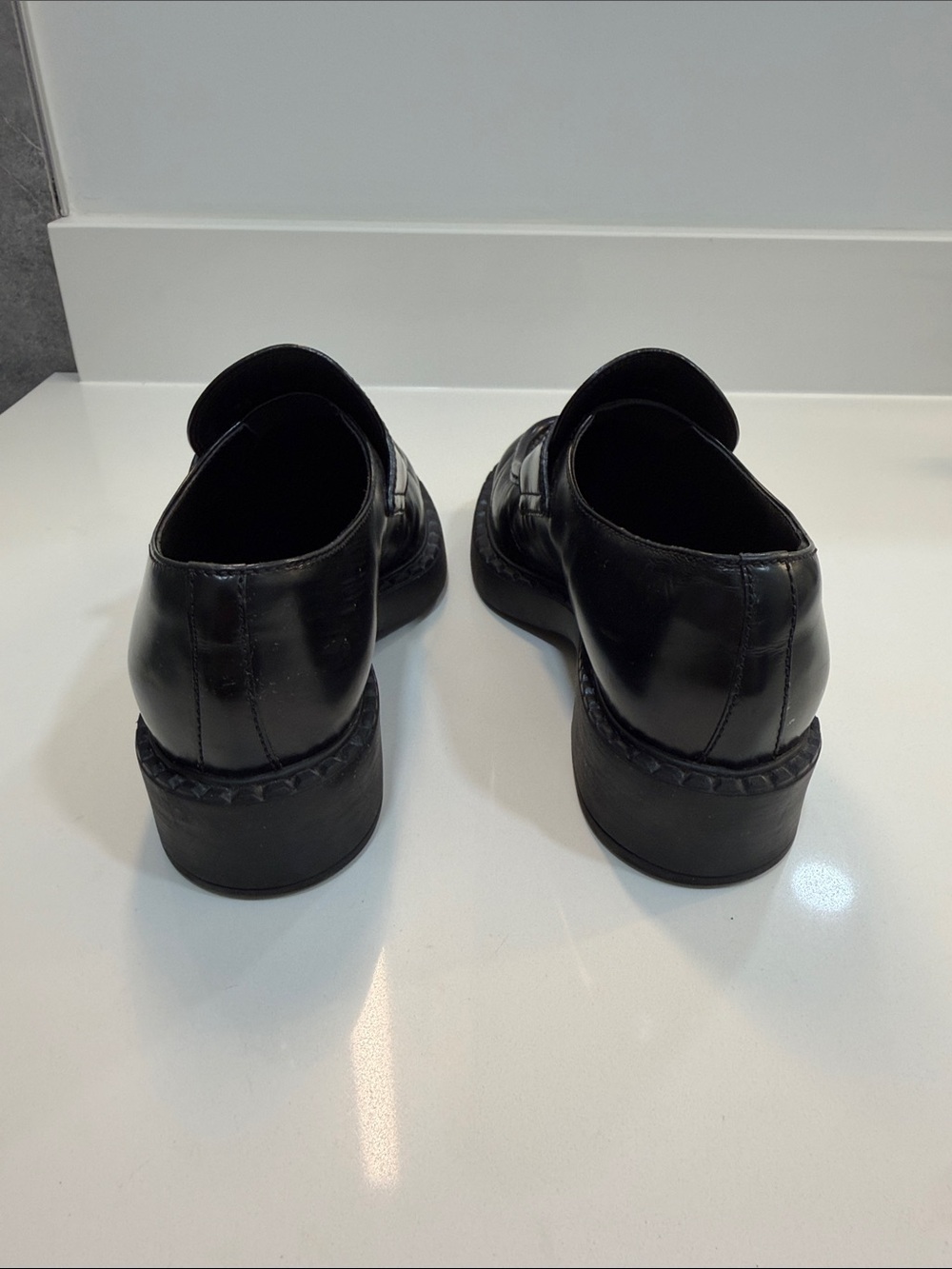 Prada Black Leather Lug-Sole Penny Loafers - Picture 6 of 7